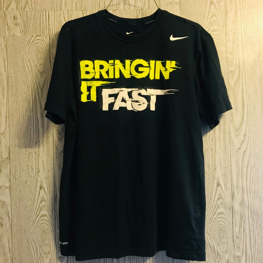 Men's Dri Fit Black/White/Green Nike T Shirt